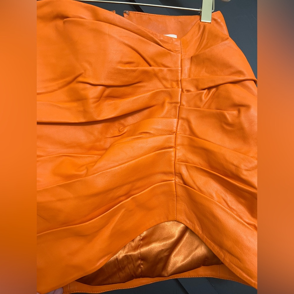 Camila Coelho Clementine Leather Skirt in Orange, Size Medium - Picture 6 of 10